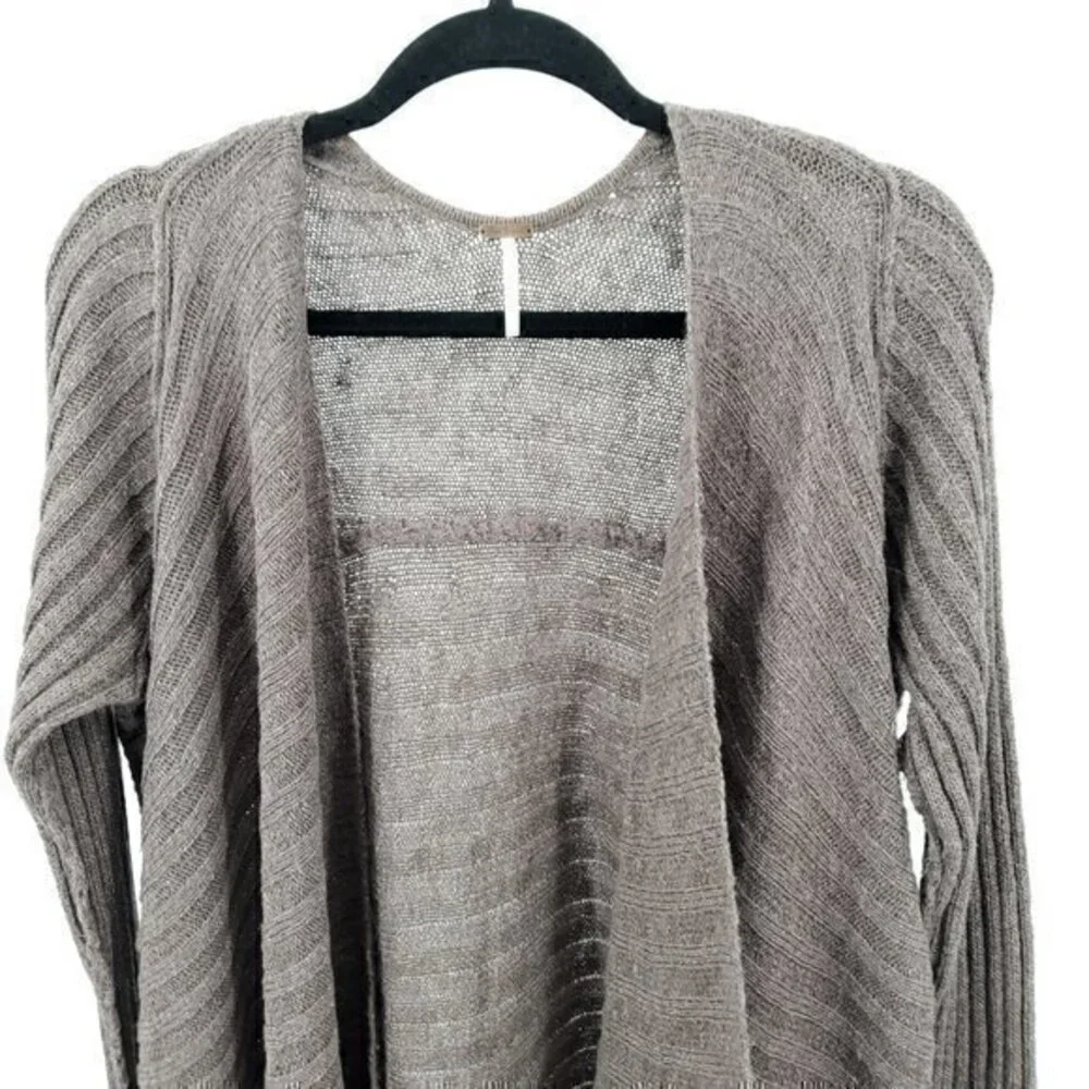 *Repair* Free People Oversized Ribbed Knit Open Cardigan S Blackberry Heather